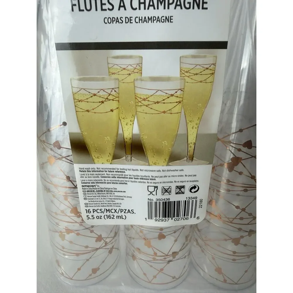 16-Pack Disposable Plastic Champagne Flutes 5.5 oz Party Cups